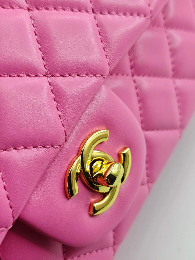 Chanel Classic Handbag, A01112 Pink Lambskin Gold