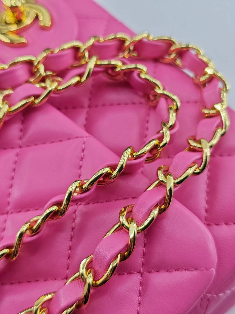 Chanel Classic Handbag, A01112 Pink Lambskin Gold
