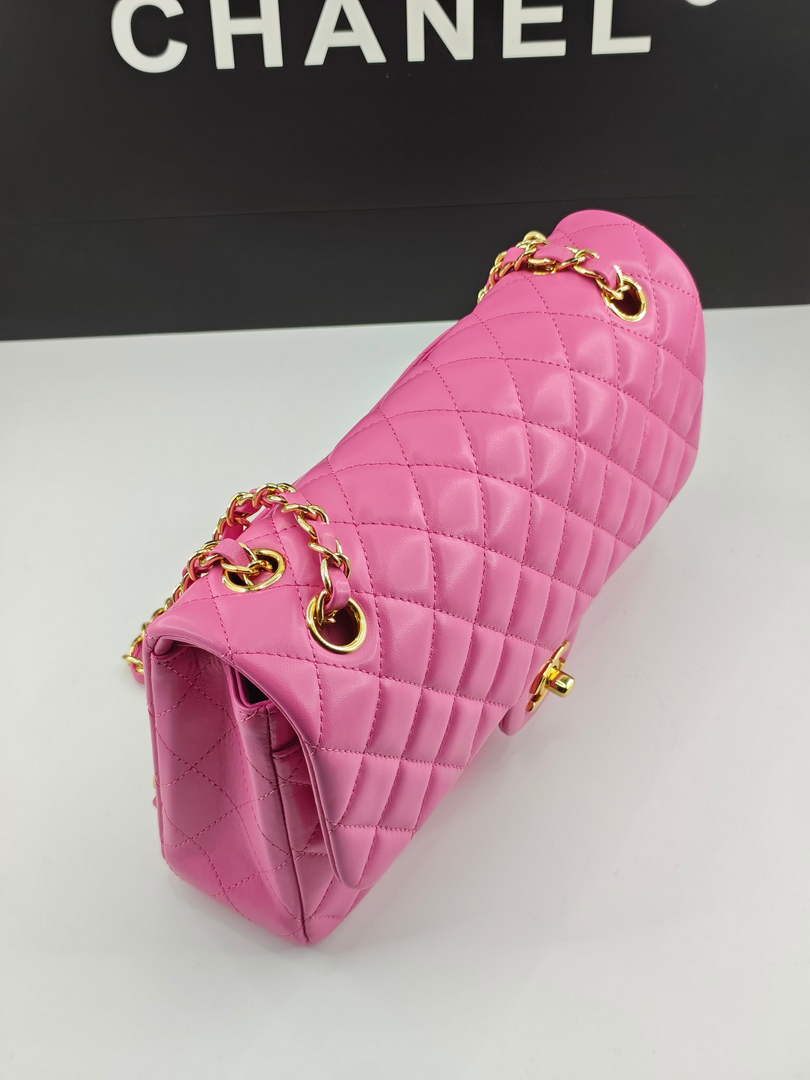 Chanel Classic Handbag, A01112 Pink Lambskin Gold