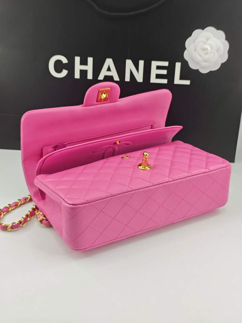 Chanel Classic Handbag, A01112 Pink Lambskin Gold