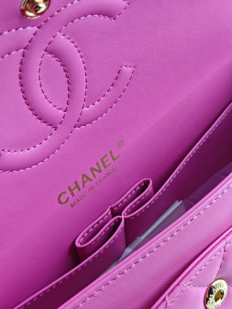 Chanel Classic Handbag, A01112 Pink Lambskin Gold