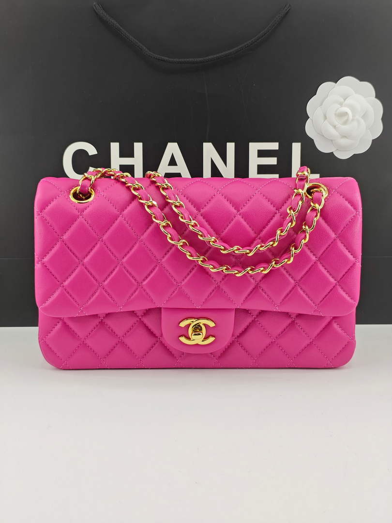 Chanel Classic Handbag, A01112 Plum Lambskin Gold