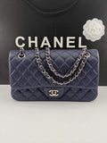 Chanel Classic Handbag, A01112 Navy Blue Lambskin Silver