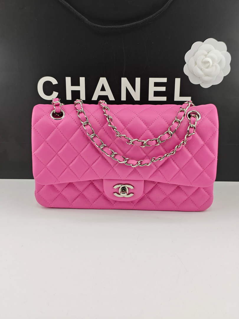 Chanel Classic Handbag, A01112 Pink Lambskin Silver