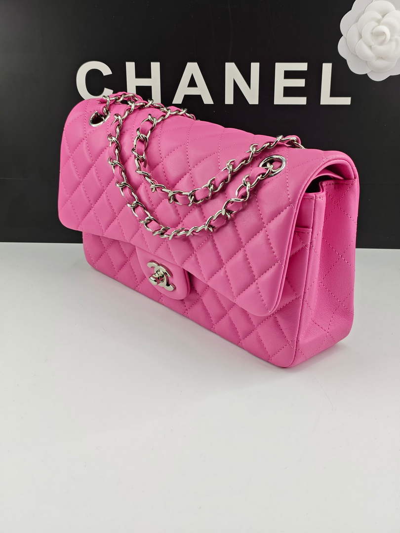 Chanel Classic Handbag, A01112 Pink Lambskin Silver
