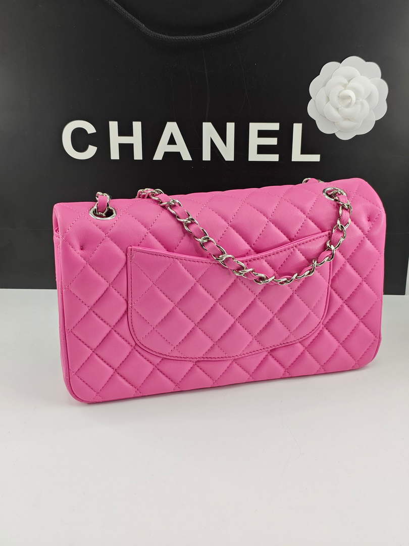 Chanel Classic Handbag, A01112 Pink Lambskin Silver