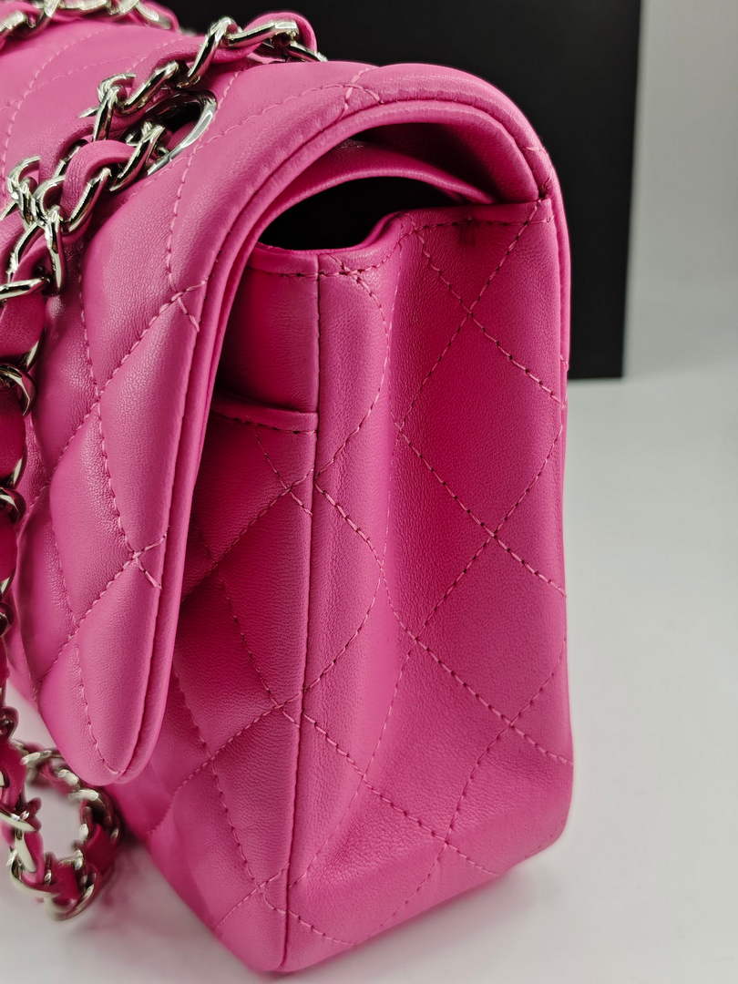 Chanel Classic Handbag, A01112 Pink Lambskin Silver