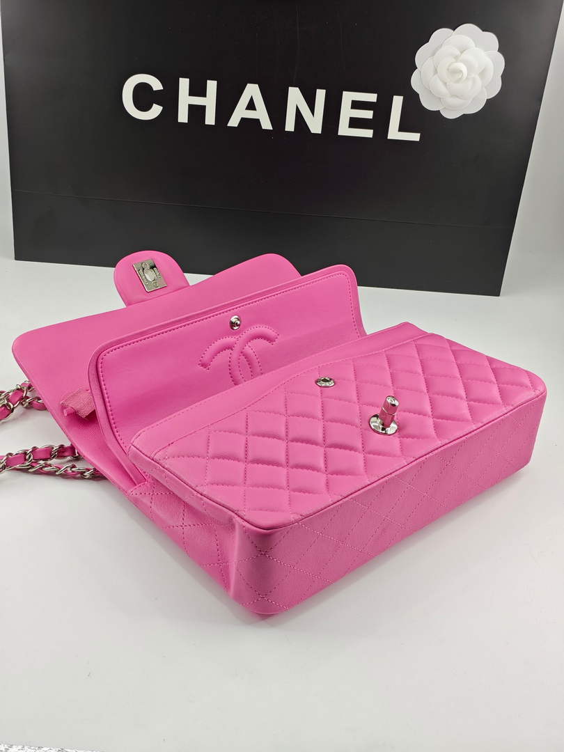 Chanel Classic Handbag, A01112 Pink Lambskin Silver