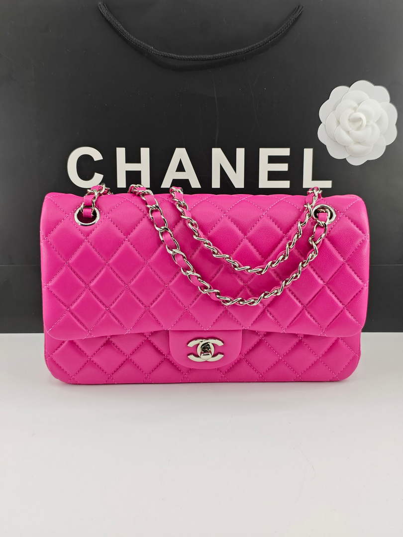 Chanel Classic Handbag, A01112 Plum Lambskin Silver