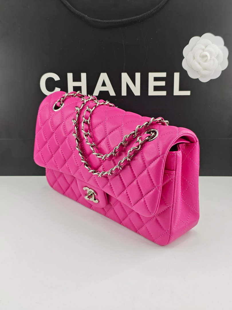 Chanel Classic Handbag, A01112 Plum Lambskin Silver