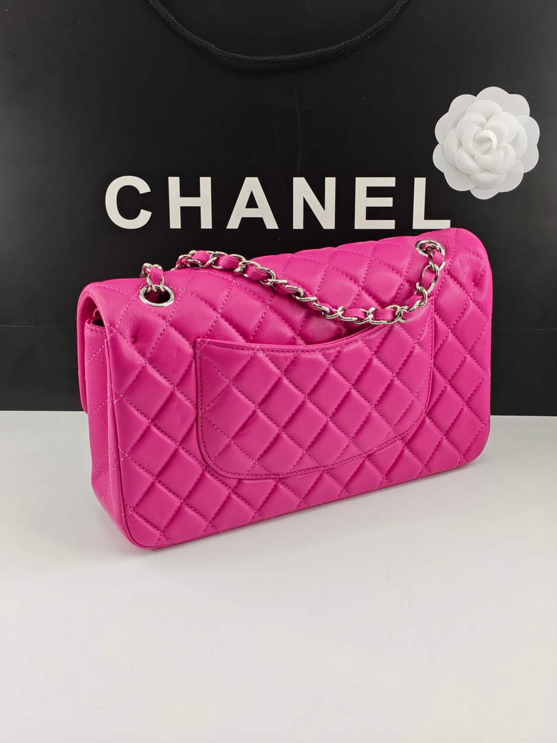 Chanel Classic Handbag, A01112 Plum Lambskin Silver
