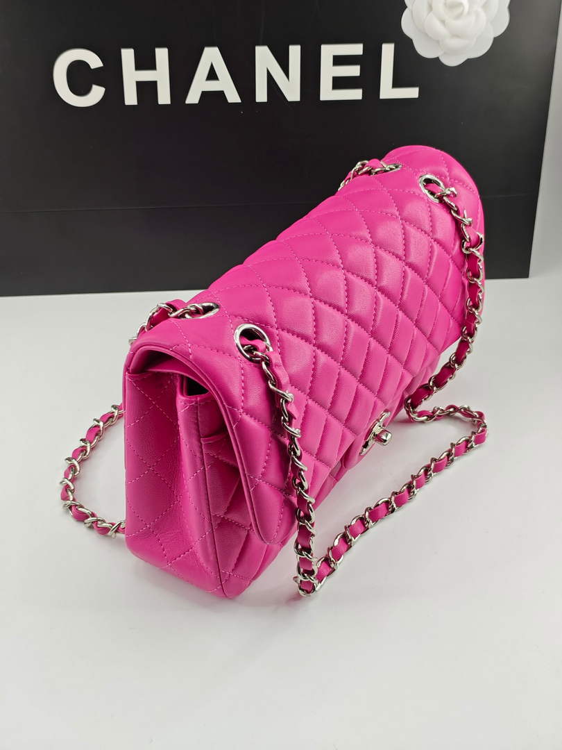 Chanel Classic Handbag, A01112 Plum Lambskin Silver