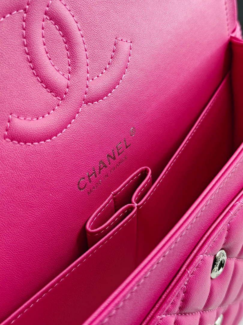 Chanel Classic Handbag, A01112 Plum Lambskin Silver