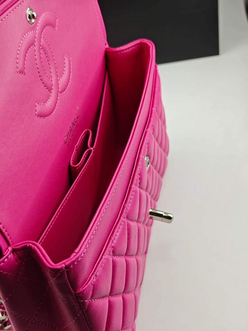 Chanel Classic Handbag, A01112 Plum Lambskin Silver