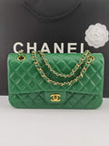 Chanel Classic Handbag, A01112 Green Lambskin Gold