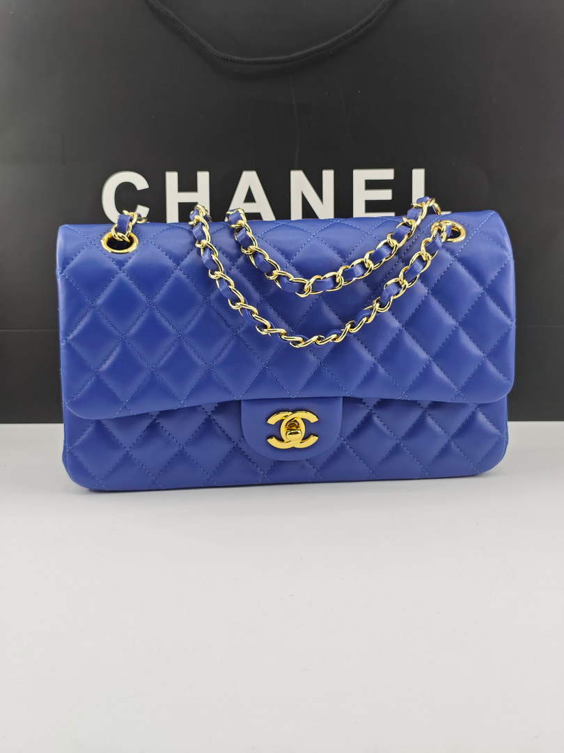 Chanel Classic Handbag, A01112 Dark Blue Lambskin Gold
