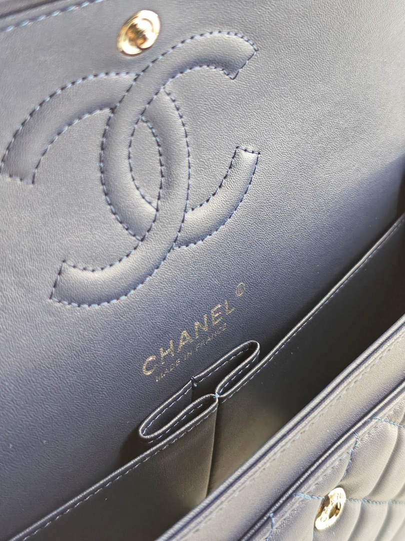 Chanel Classic Handbag, A01112 Navy Blue Lambskin Silver
