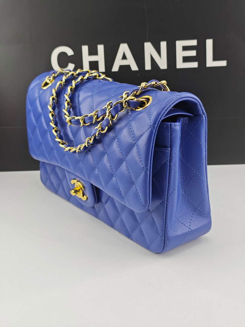 Chanel Classic Handbag, A01112 Dark Blue Lambskin Gold