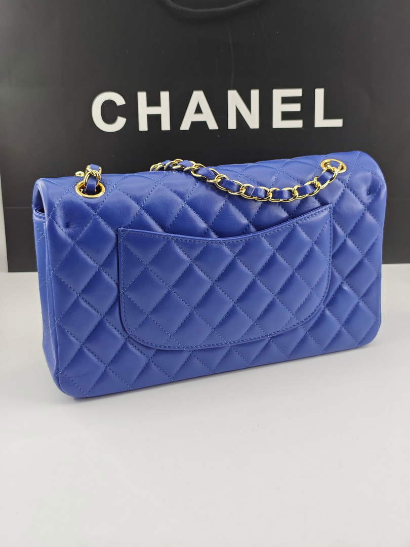 Chanel Classic Handbag, A01112 Dark Blue Lambskin Gold