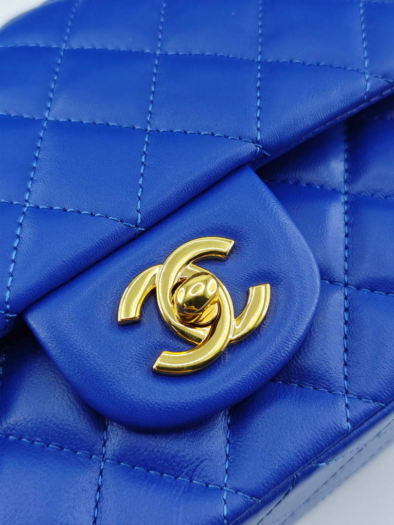 Chanel Classic Handbag, A01112 Dark Blue Lambskin Gold