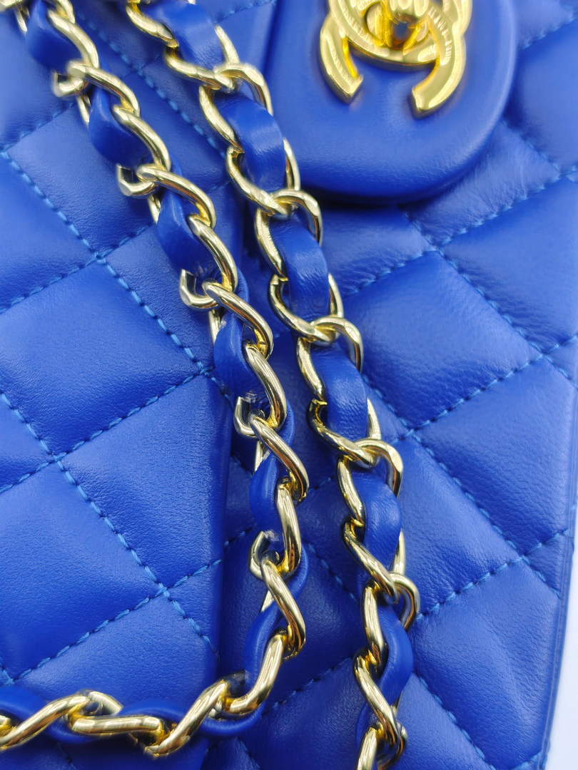 Chanel Classic Handbag, A01112 Dark Blue Lambskin Gold