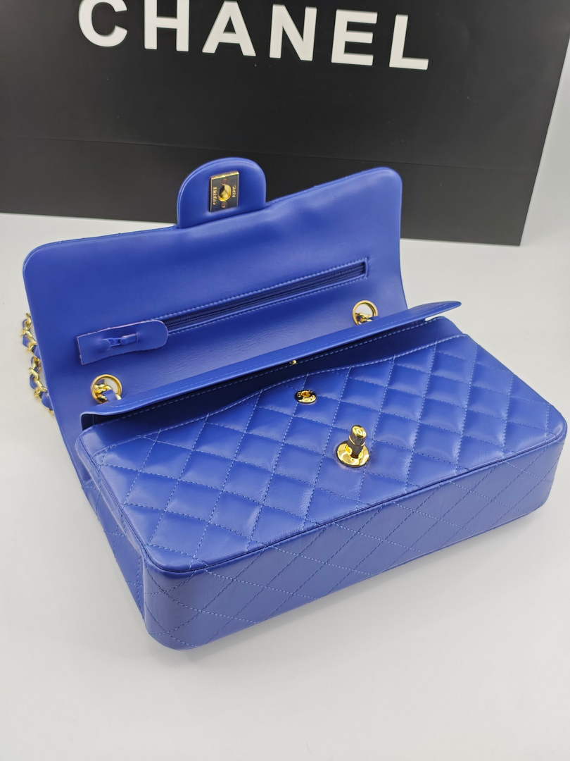 Chanel Classic Handbag, A01112 Dark Blue Lambskin Gold