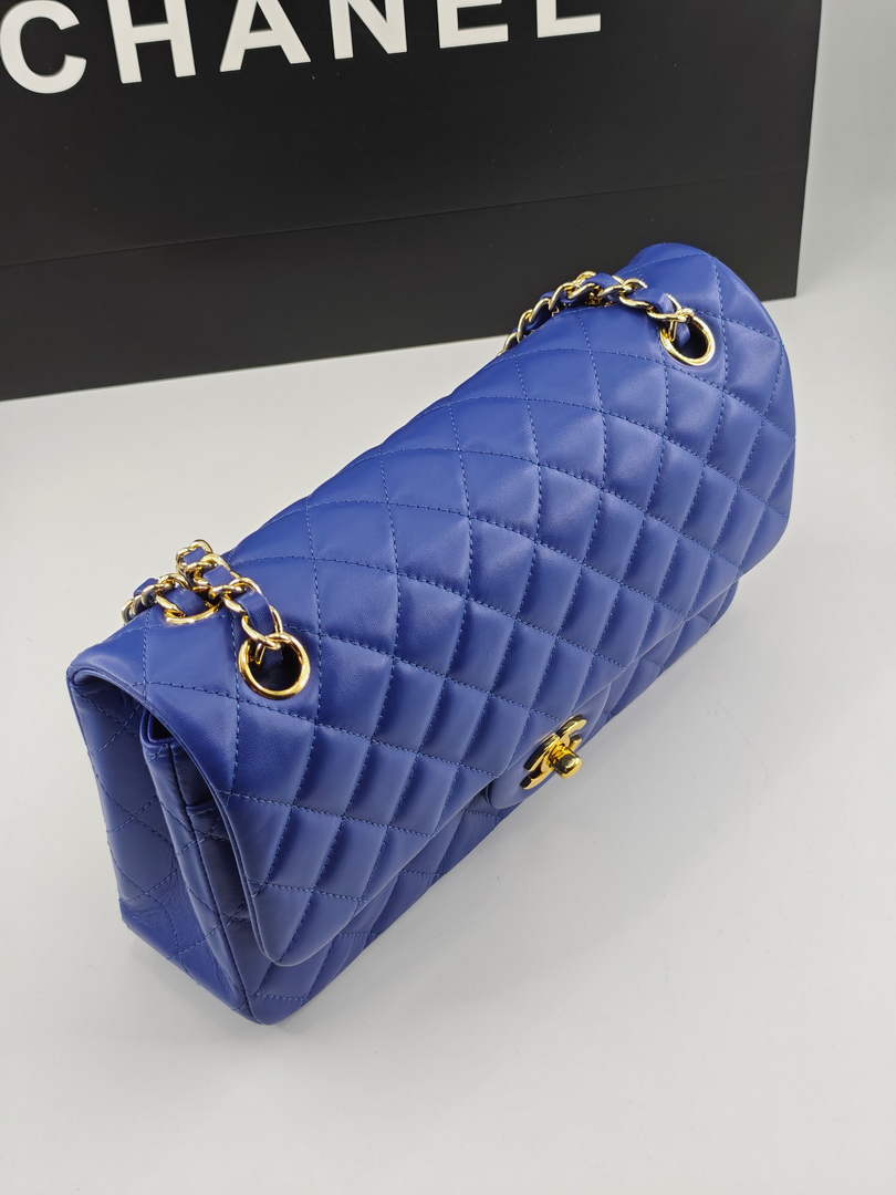 Chanel Classic Handbag, A01112 Dark Blue Lambskin Gold