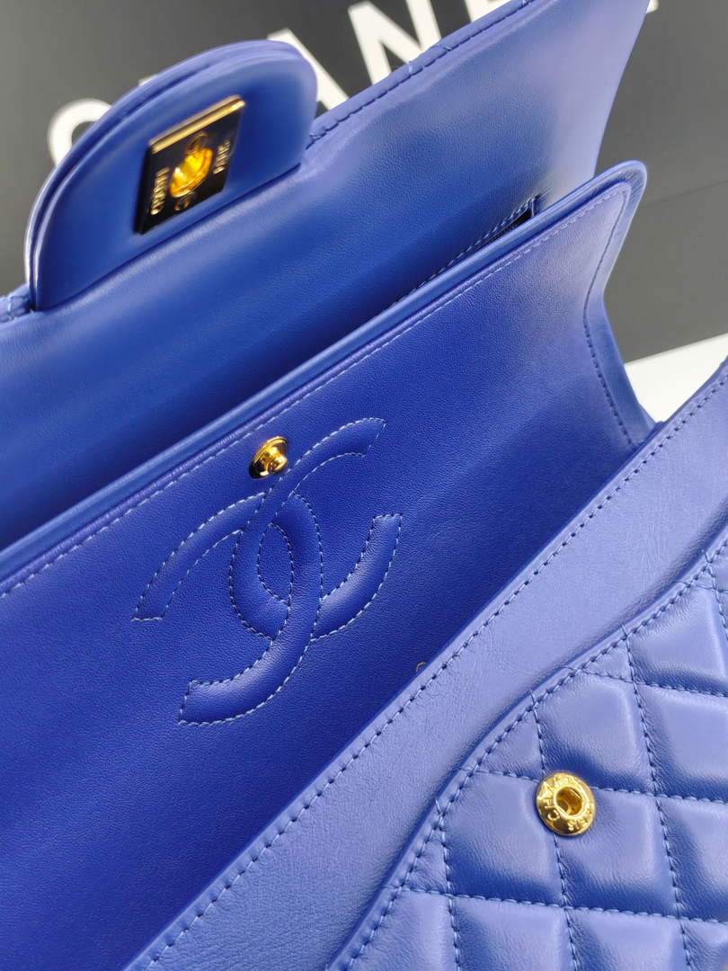 Chanel Classic Handbag, A01112 Dark Blue Lambskin Gold