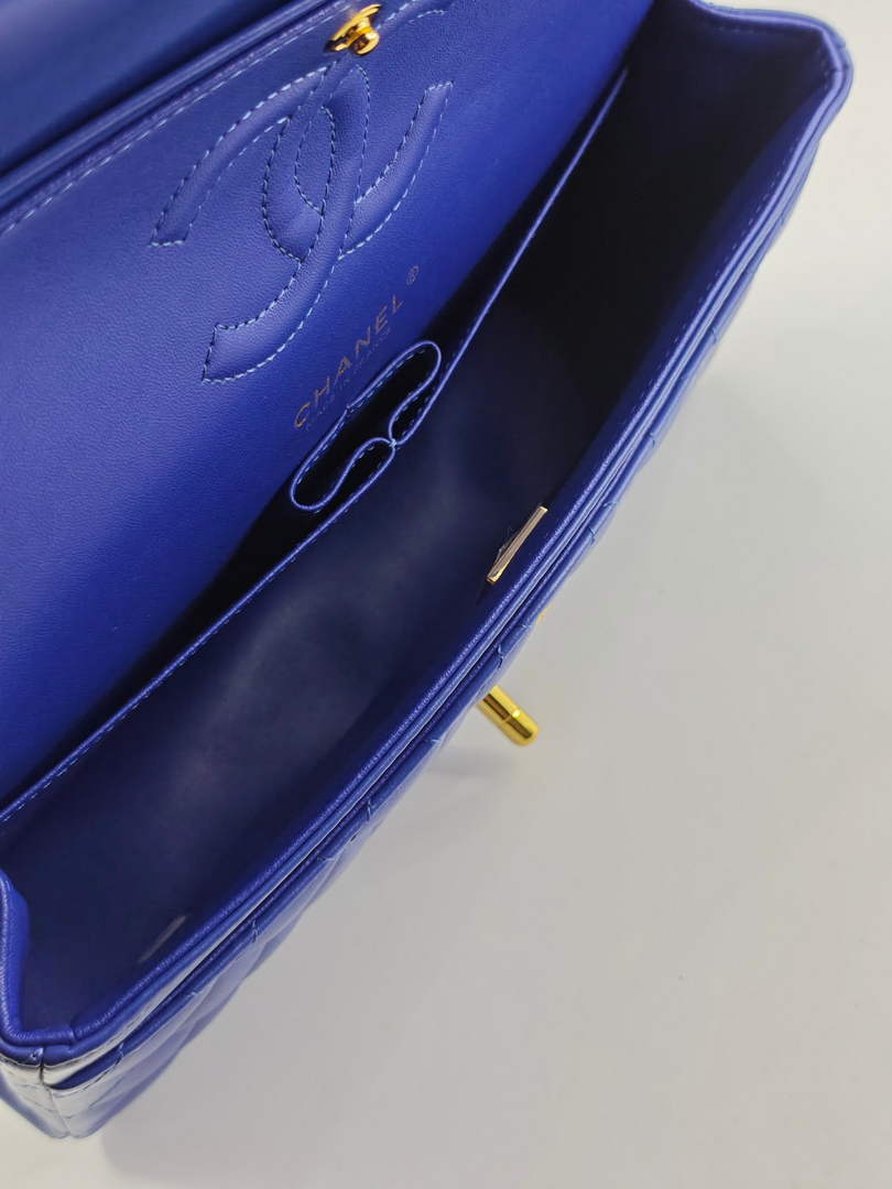 Chanel Classic Handbag, A01112 Dark Blue Lambskin Gold