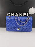 Chanel Classic Handbag, A01112 Dark Blue Lambskin Silver