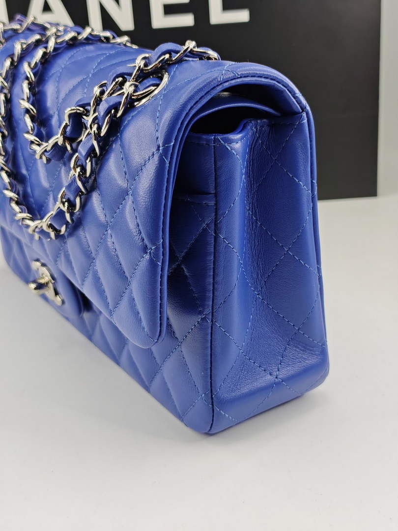 Chanel Classic Handbag, A01112 Dark Blue Lambskin Silver