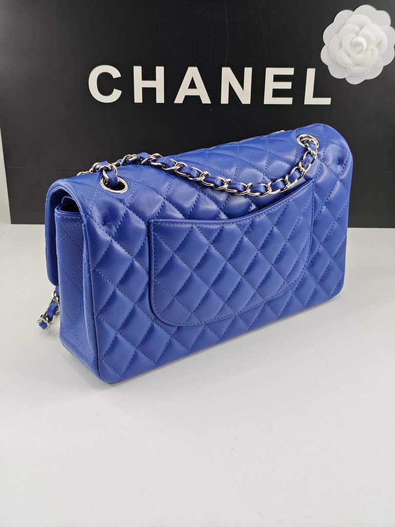 Chanel Classic Handbag, A01112 Dark Blue Lambskin Silver