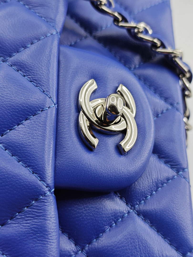 Chanel Classic Handbag, A01112 Dark Blue Lambskin Silver