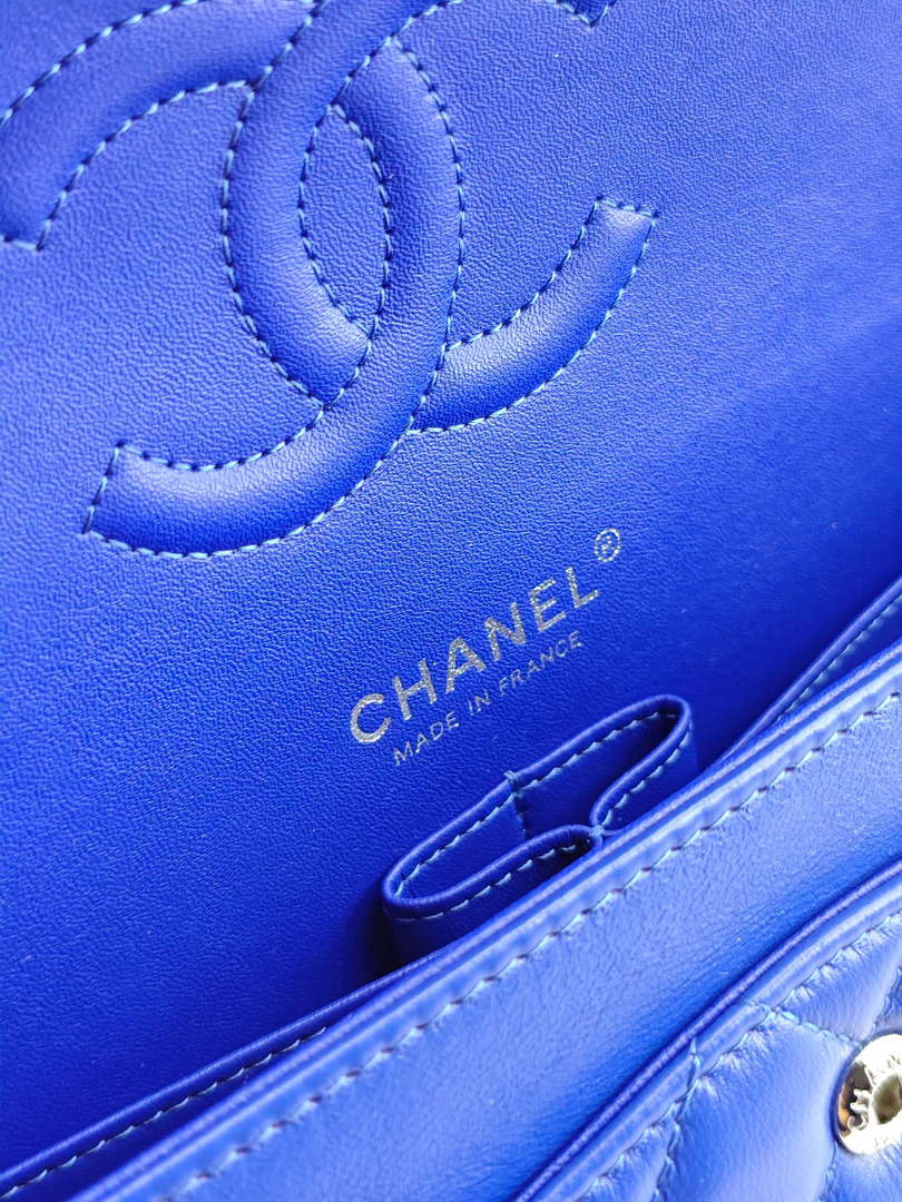 Chanel Classic Handbag, A01112 Dark Blue Lambskin Silver