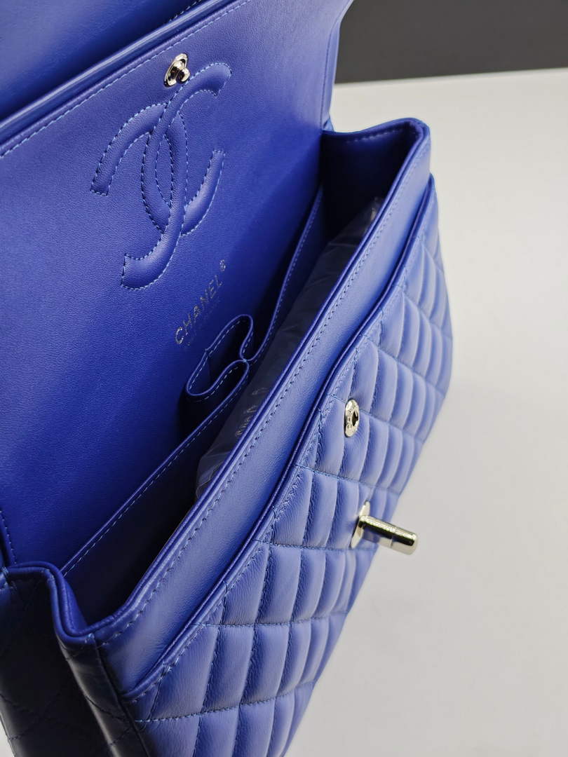 Chanel Classic Handbag, A01112 Dark Blue Lambskin Silver