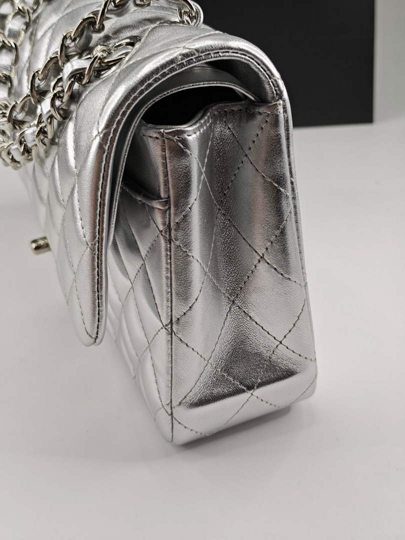 Chanel Classic Handbag, A01112 Silver Lambskin Silver