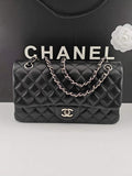 Chanel Classic Handbag, A01112 Black Lambskin Silver