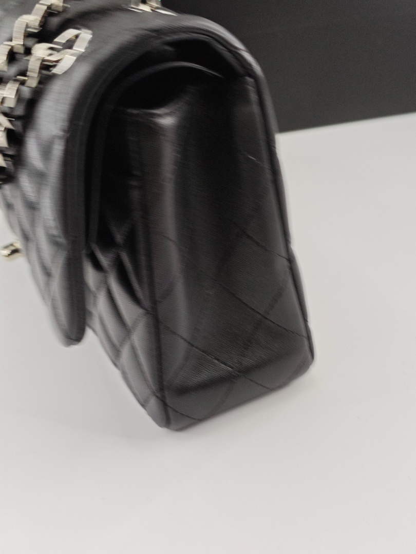 Chanel Classic Handbag, A01112 Black Lambskin Silver