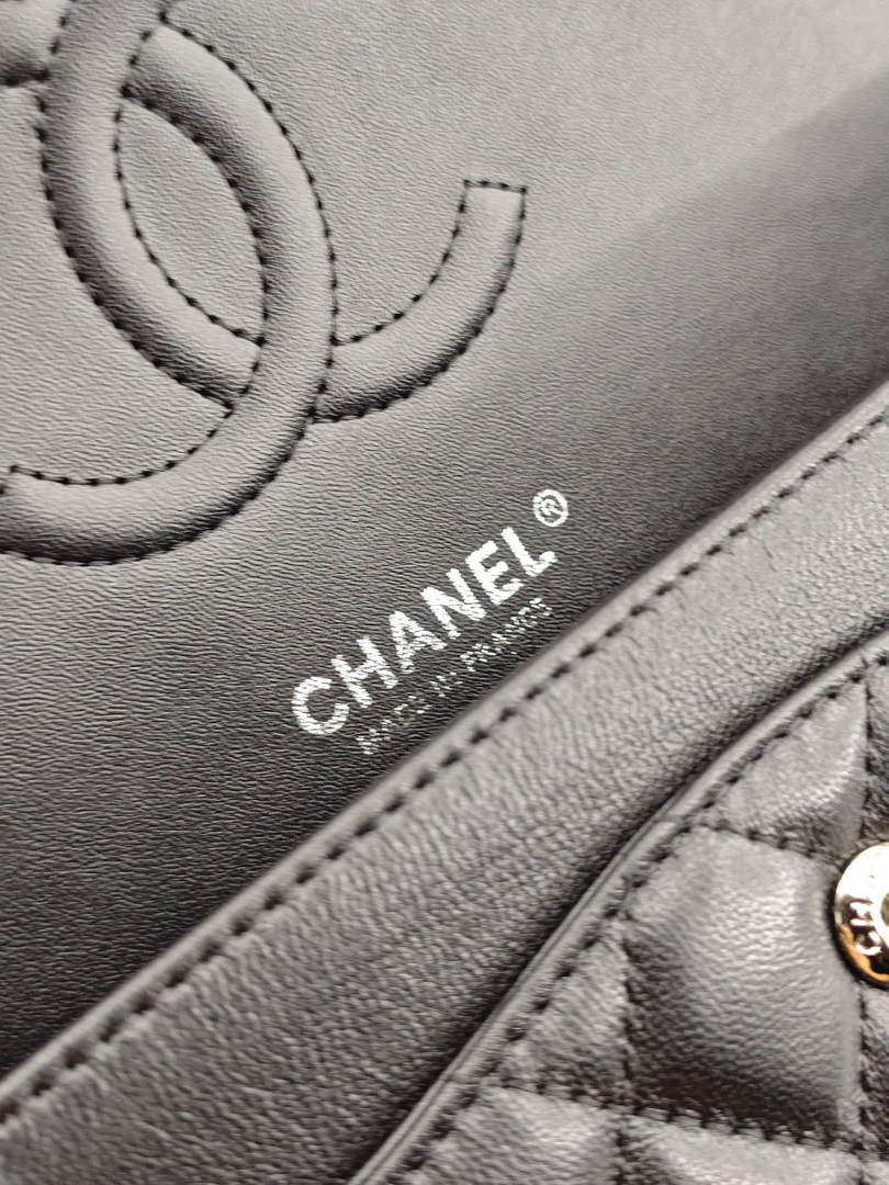 Chanel Classic Handbag, A01112 Black Lambskin Silver