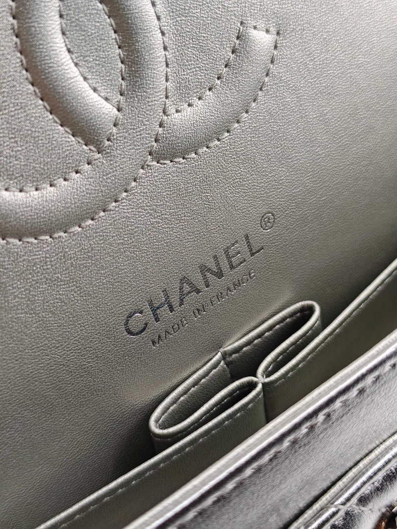 Chanel Classic Handbag, A01112 Silver Lambskin Silver