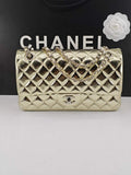 Chanel Classic Handbag, A01112 Gold Lambskin Silver
