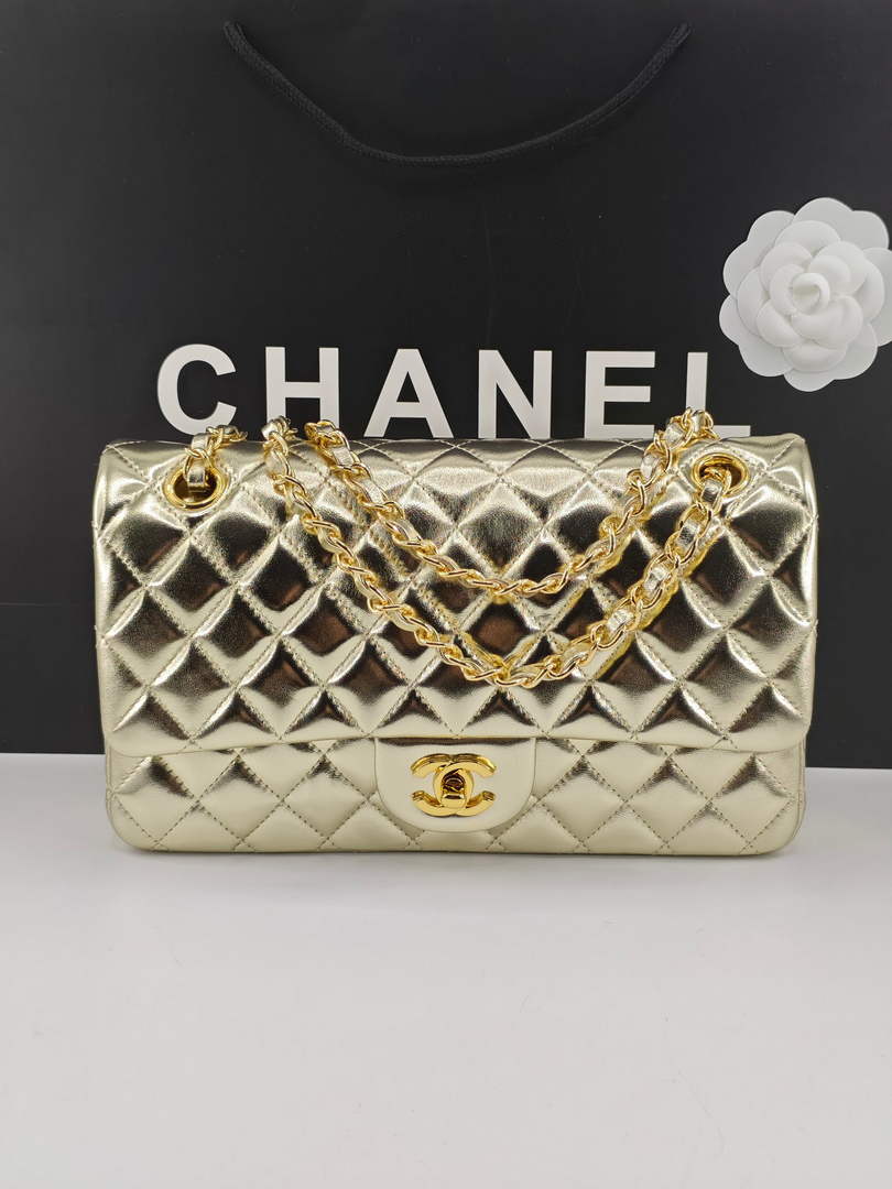 Chanel Classic Handbag, A01112 Gold Lambskin Gold
