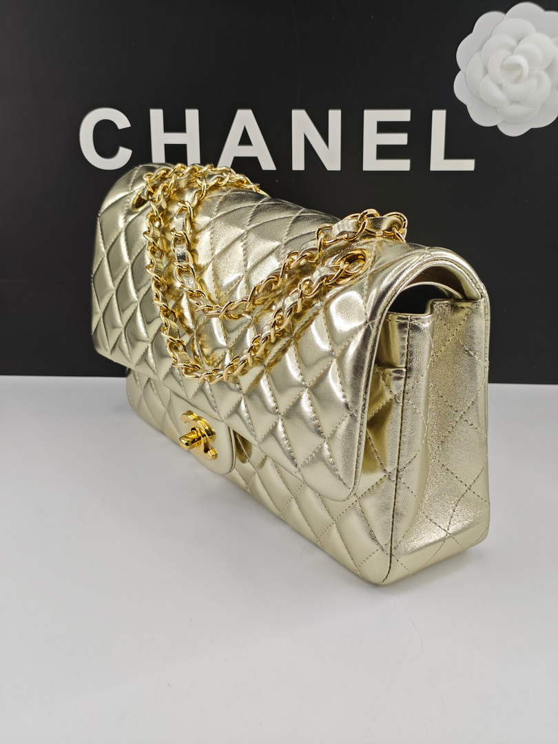 Chanel Classic Handbag, A01112 Gold Lambskin Gold