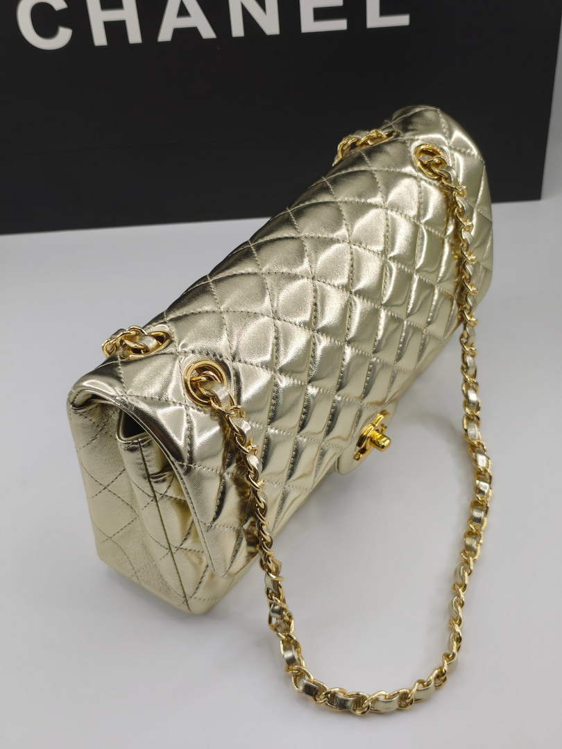 Chanel Classic Handbag, A01112 Gold Lambskin Gold