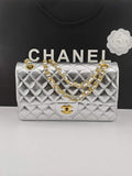 Chanel Classic Handbag, A01112 Silver Lambskin Gold
