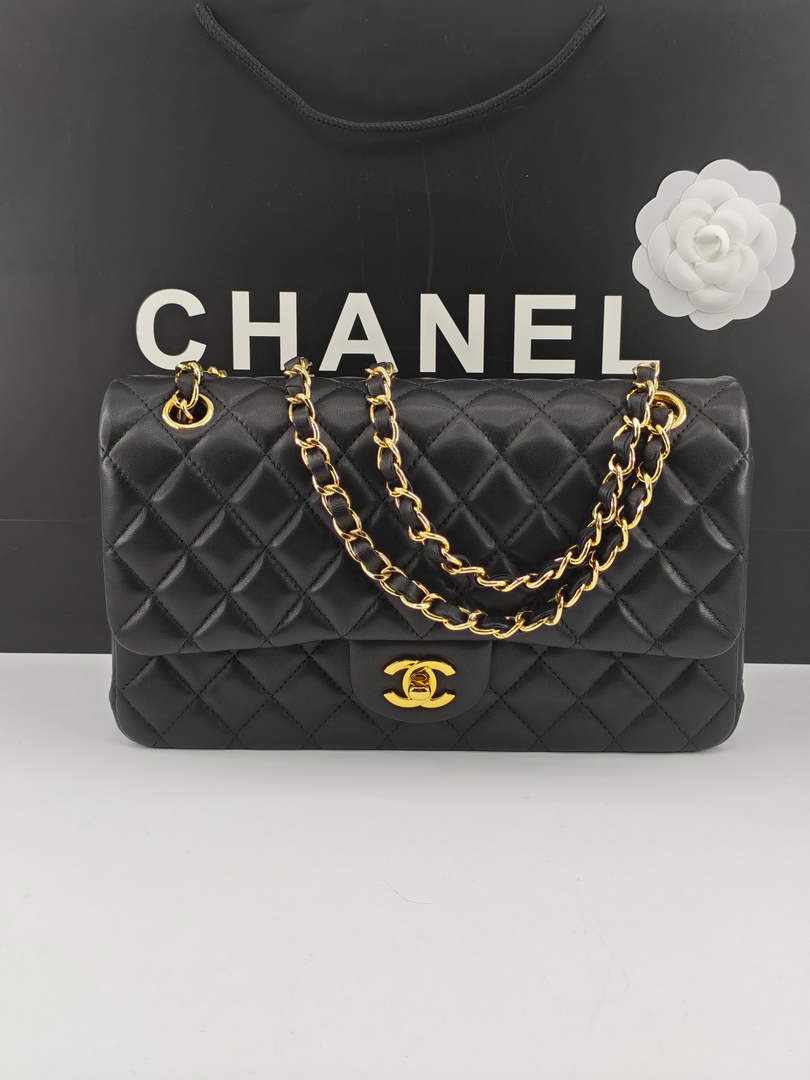 Chanel Classic Handbag, A01112 Black Lambskin Gold