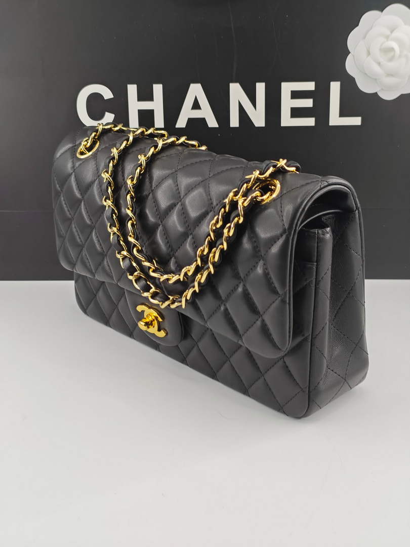 Chanel Classic Handbag, A01112 Black Lambskin Gold