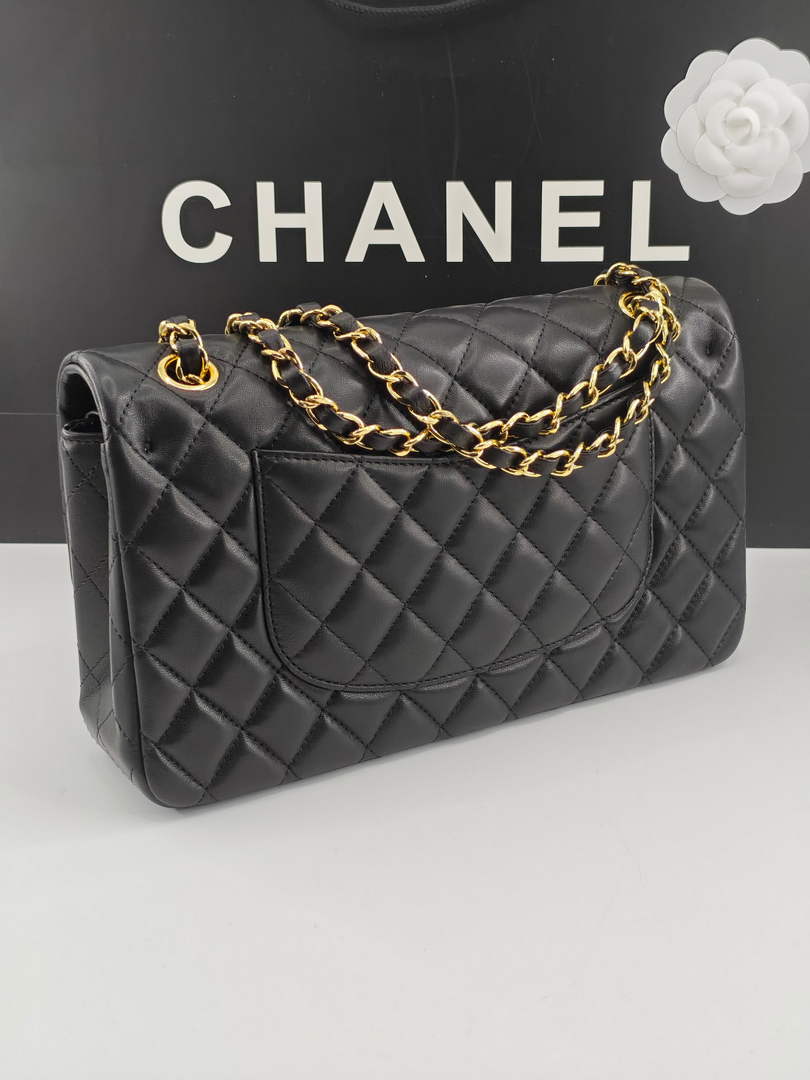 Chanel Classic Handbag, A01112 Black Lambskin Gold