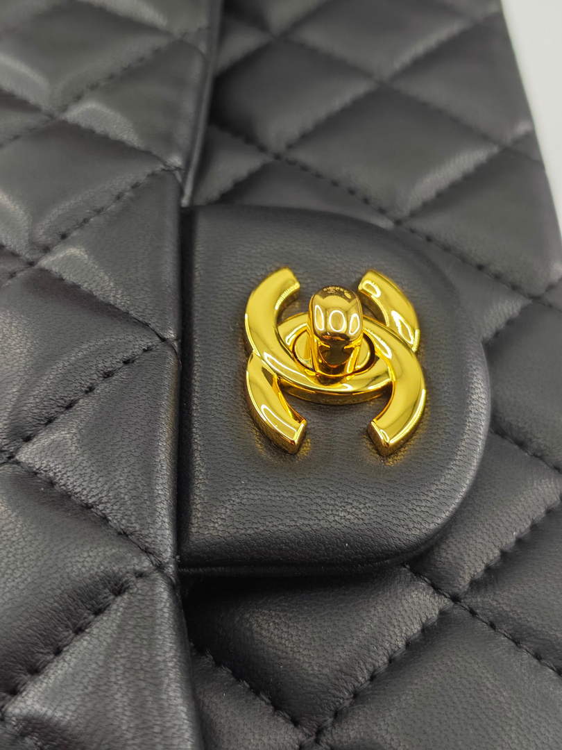Chanel Classic Handbag, A01112 Black Lambskin Gold