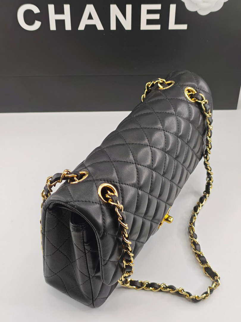 Chanel Classic Handbag, A01112 Black Lambskin Gold